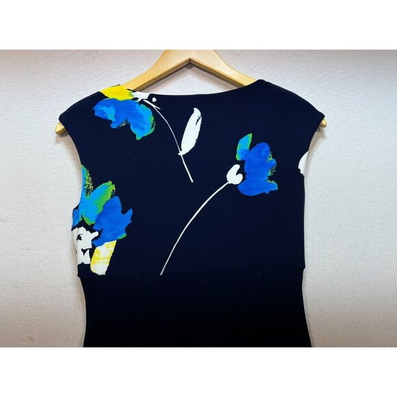 Lauren Ralph Lauren Womens Ruched Wrap V Neck Dress Cap Sleeve Sz 4P Navy Floral - Picture 9 of 10